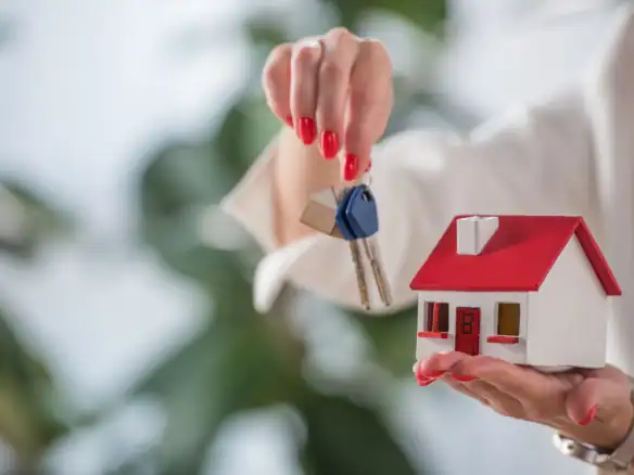 Real estate agent presenting home ownership and property rental concept design