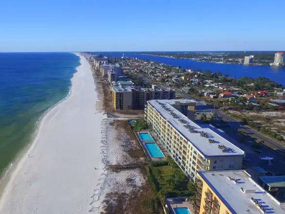Scenic aerial shot of Fort Walton Beach real estate beachfront properties.