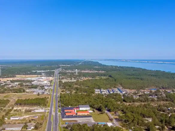 Beautiful aerial photo showing Navarre Florida neighborhoods and coastal roads